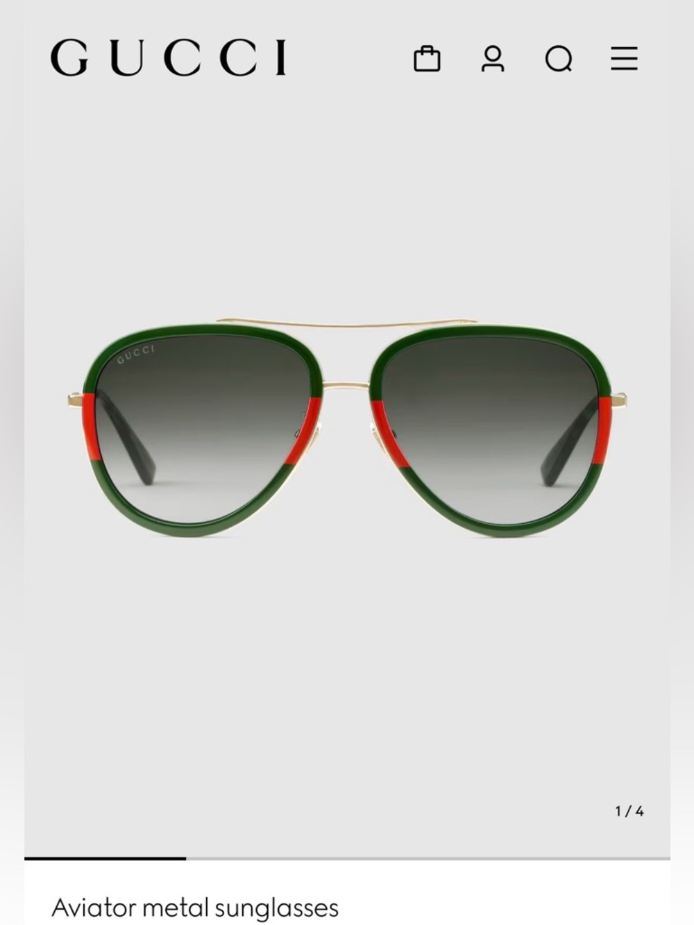 Gucci Green and Red Aviator Sunglasses with Gold Bridge